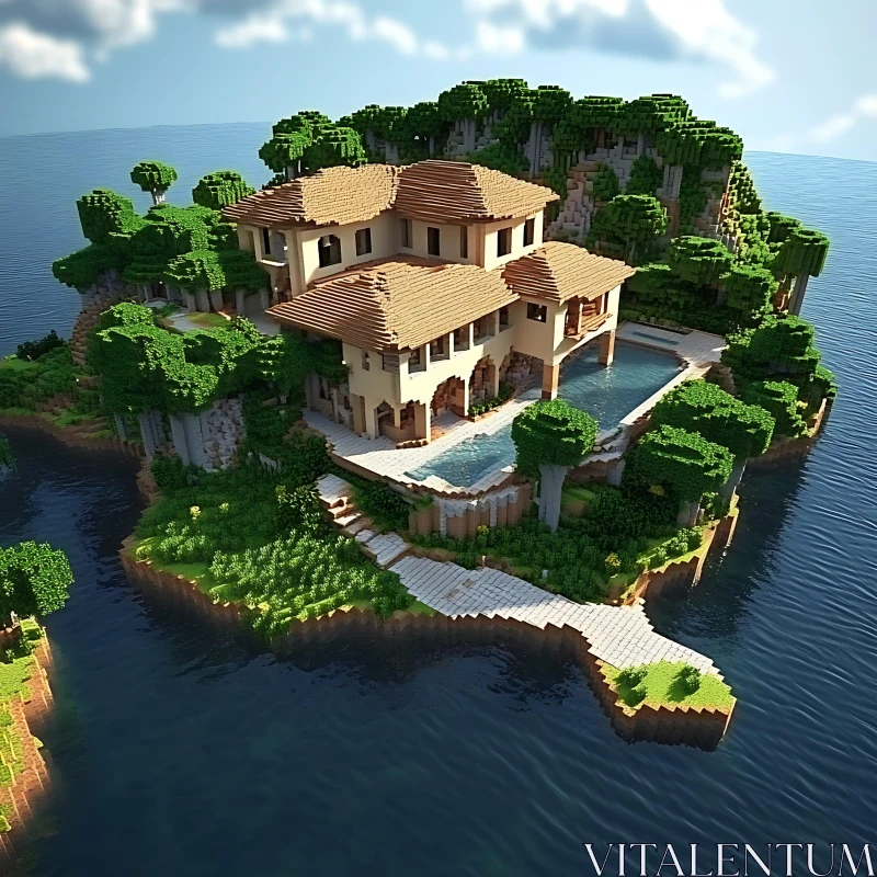 Island Mansion in Minecraft AI Image