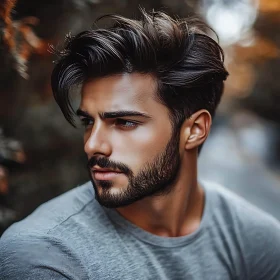 Stylish Man Portrait in Grey T-Shirt