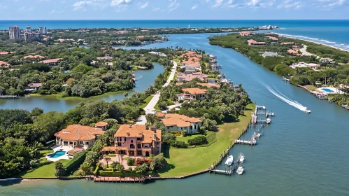 Scenic River with Luxurious Homes and Boats