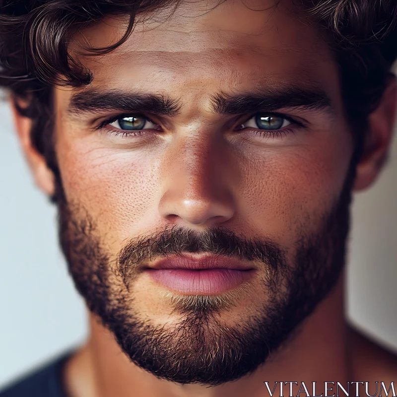 Handsome Bearded Man with Piercing Blue Eyes
