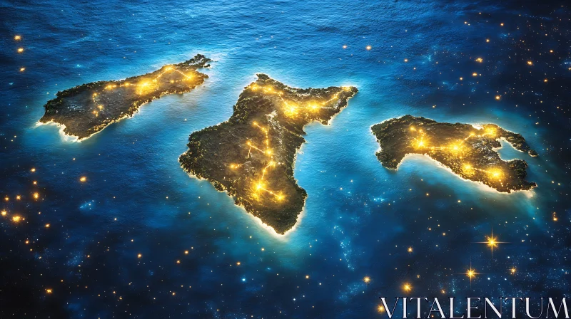 Islands Glowing in the Night Ocean