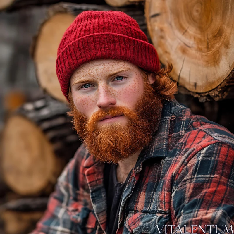 Freckled Lumberjack with Bushy Red Beard and Knit Hat
