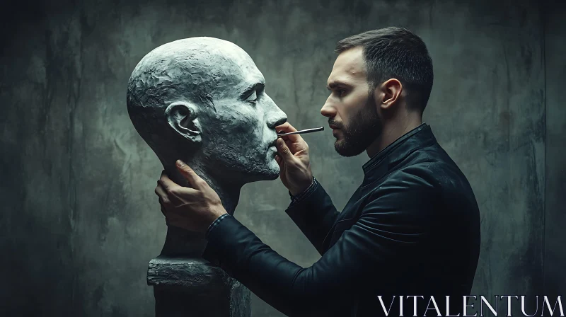 Man Sculpting a Detailed Bust