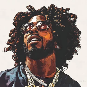 Curly-Haired Man in Sunglasses and Stylish Necklaces
