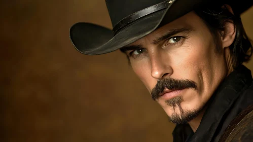Rugged Cowboy with Mustache in Close-Up