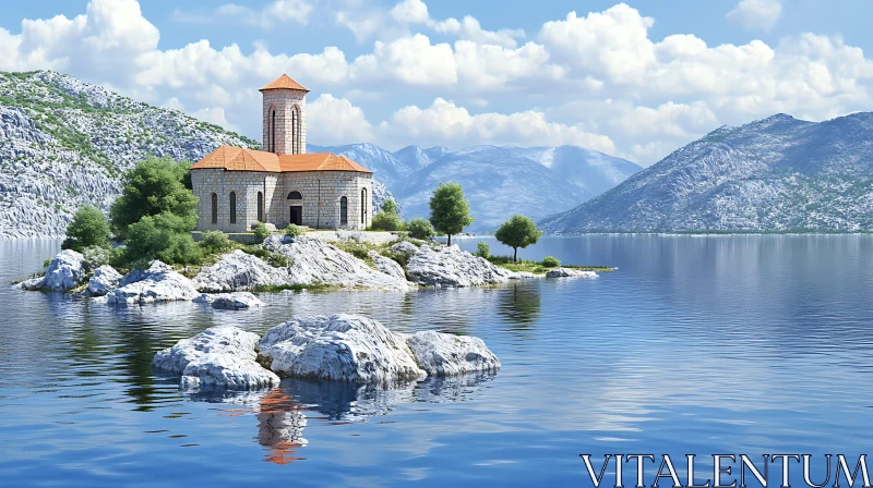 Peaceful Stone Church by the Lake