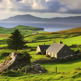 Tranquil Coastal Landscape with Cottage