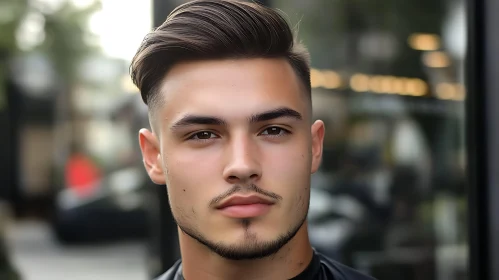 Modern Male Portrait with Groomed Hair and Facial Stubble