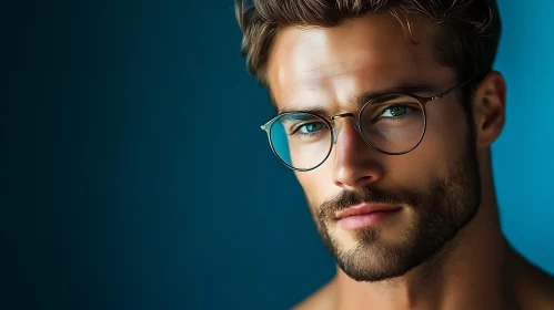 Portrait of a Man with Round Glasses and Blue Eyes