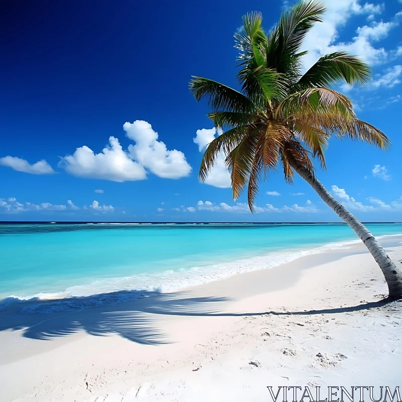 Serene Island Beach with Palm and Clear Sky AI Image