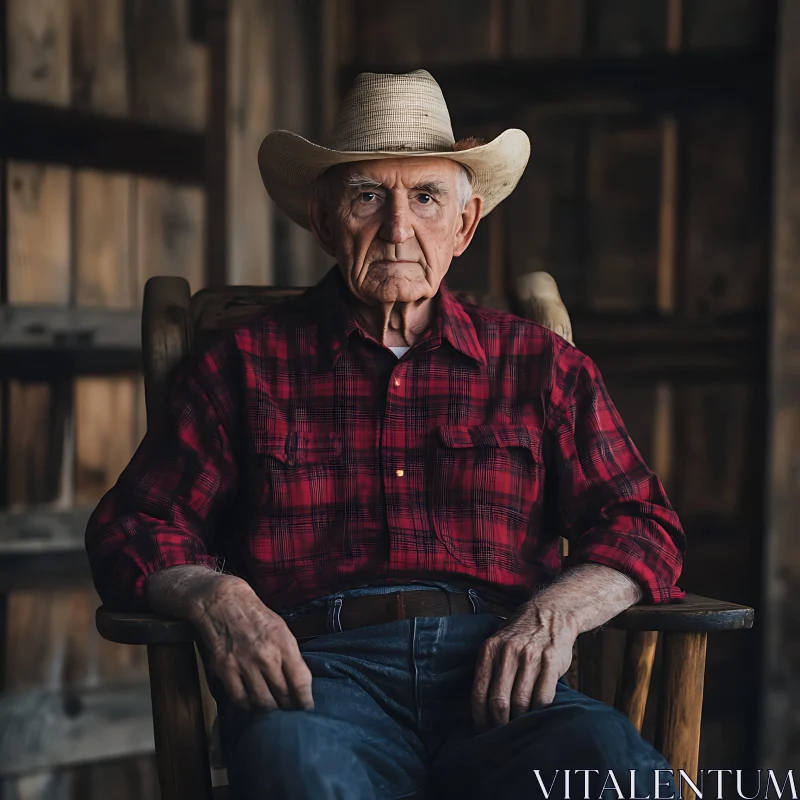 Elderly Cowboy in Rustic Setting AI Image