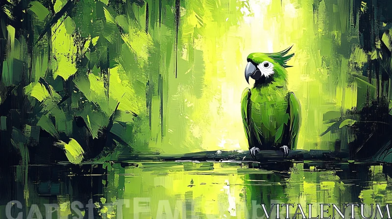 Parrot in Lush Green Jungle AI Image