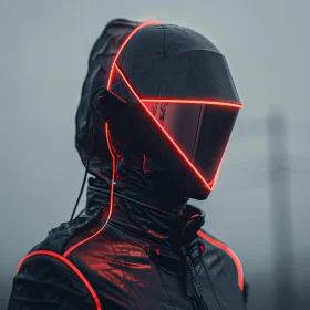 Cyberpunk Sci-Fi Person in Neon Highlighted Helmet