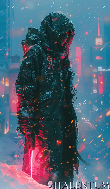 AI ART Cyberpunk Enigma in Snow