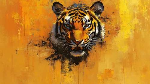 Majestic Tiger Painting on Golden Background