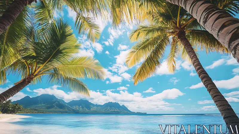 Serene Tropical Beach with Lush Palms AI Image