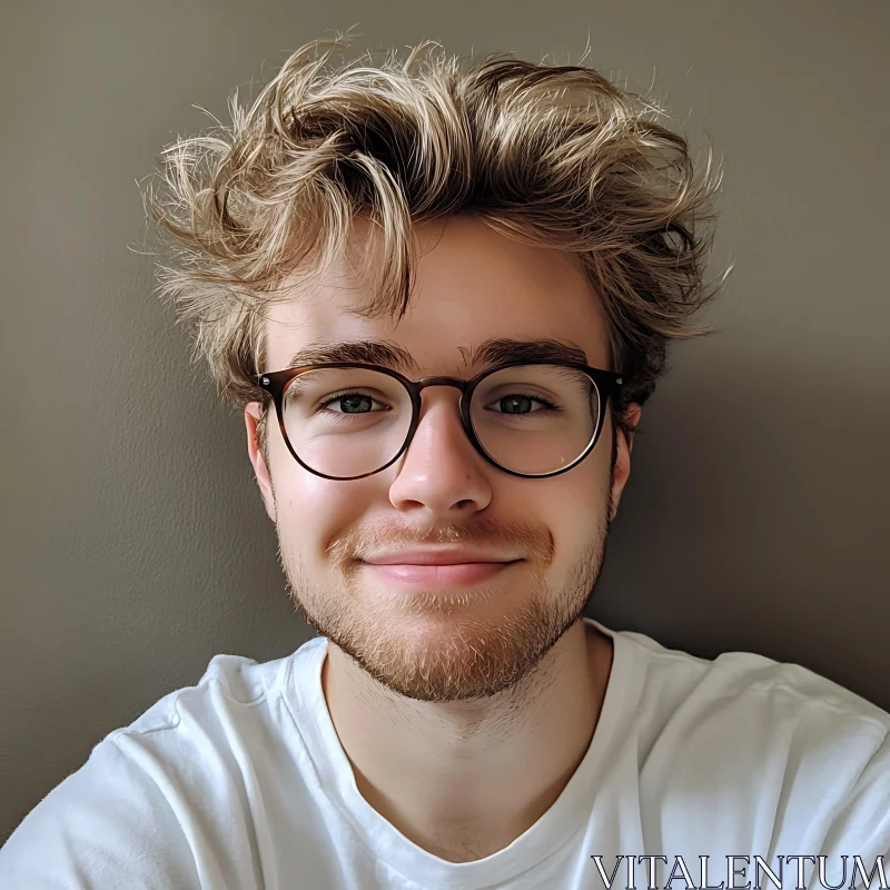 Smiling Man with Casual Look and Glasses AI Image