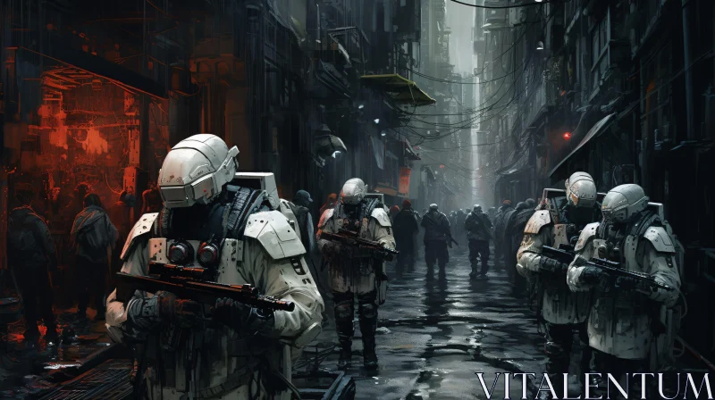 AI ART Dystopian Patrol in Urban Setting