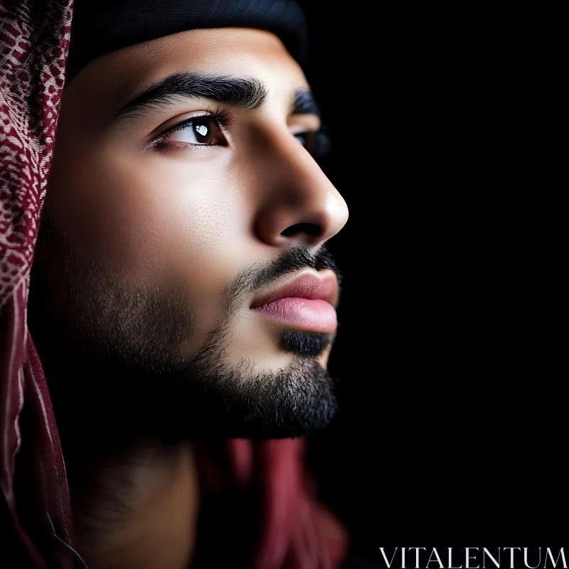 Profile of a Man in Traditional Headscarf AI Image