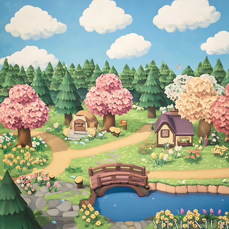 Enchanting Countryside Garden with Cottage AI Image