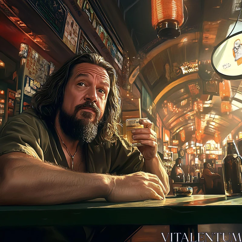 Bearded Man Enjoying a Drink at a Bar AI Image