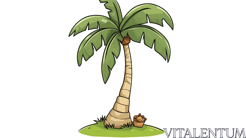 Cute Palm Tree Illustration with Basket - Tropical Scene AI Image