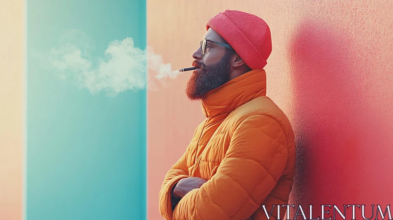 Man in Orange Jacket and Red Beanie AI Image