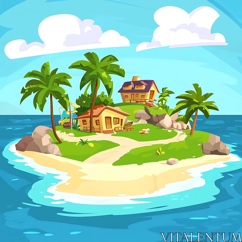 Charming Tropical Island Scene AI Image