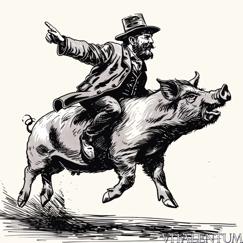 Whimsical Victorian Pig Rider Art AI Image