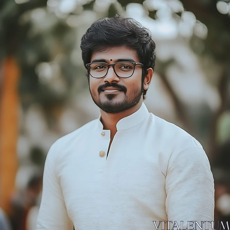 Man in Glasses Wearing Traditional White Outfit AI Image