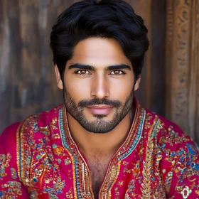 Traditional Man's Portrait with Embroidered Clothing