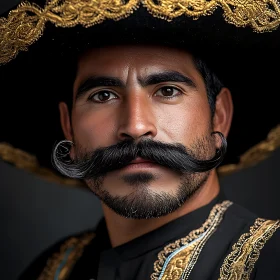 Intimate Man Portrait with Mustache and Hat