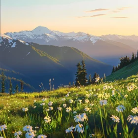 Majestic Mountains and Meadow at Dusk