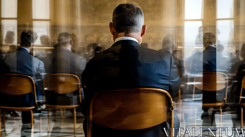 Focused Person in a Blurred Conference Setting AI Image