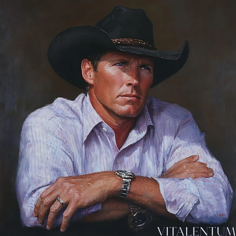 Intense Cowboy with Hat Portrait AI Image