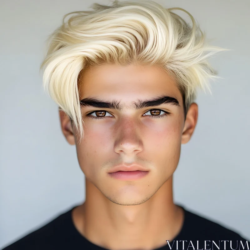 Striking Young Man with Blonde Hair Portrait AI Image