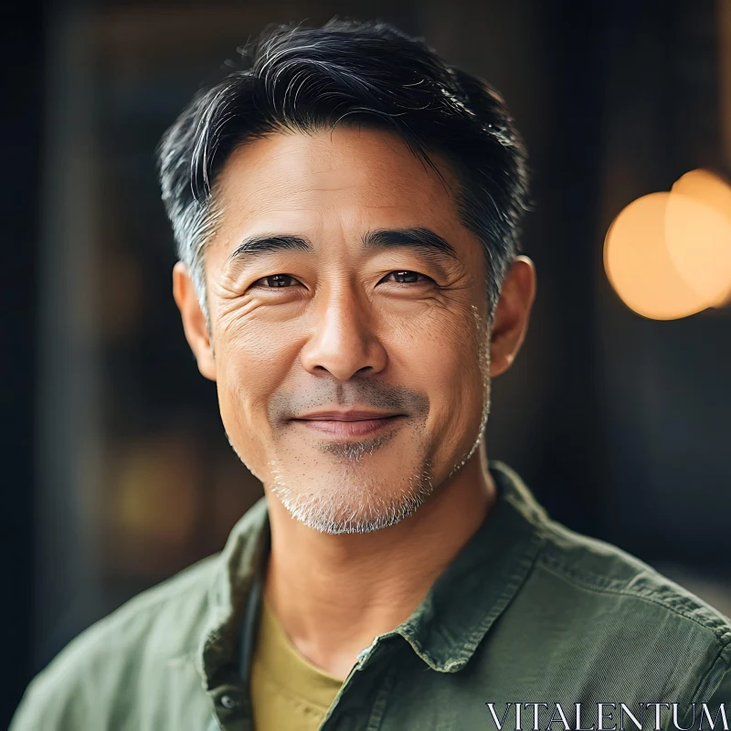 Portrait of Smiling Middle-Aged Man in Green Shirt AI Image