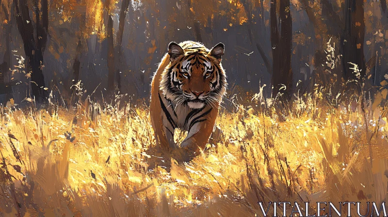 Tiger in Sunlit Forest AI Image