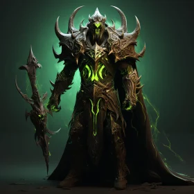 Glowing Green Demon with Spiked Armor