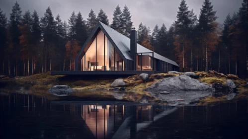 Contemporary Forest Cabin by a Lake