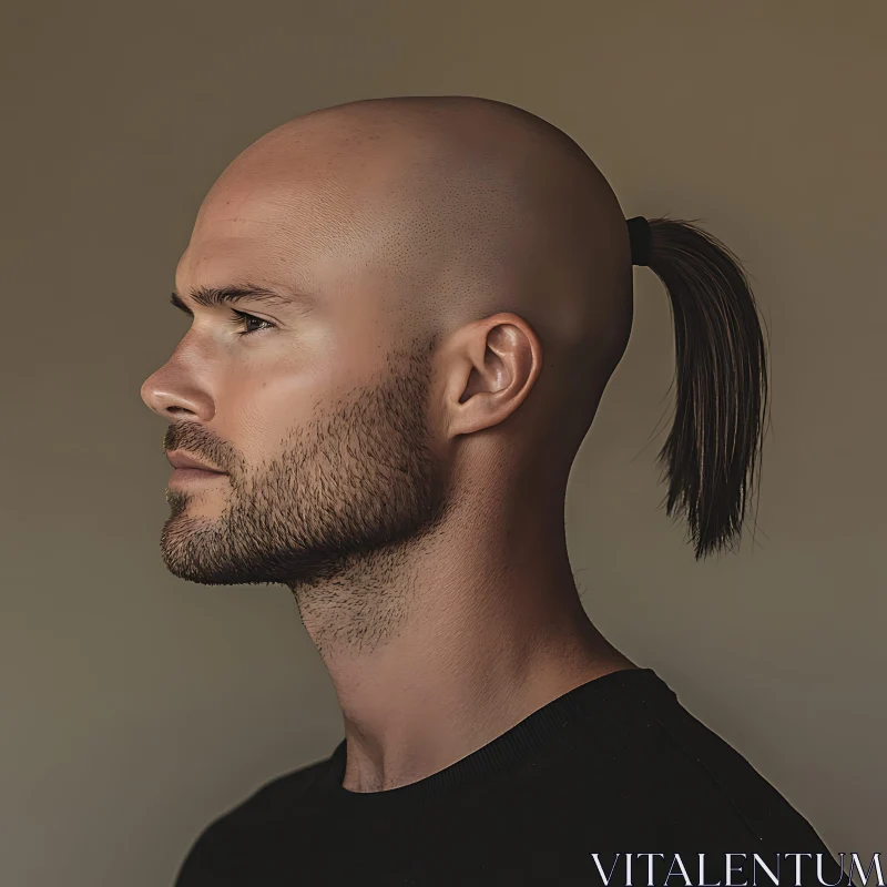 Profile of Bald Man with Ponytail AI Image