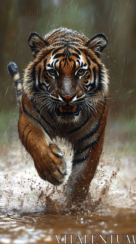 Tiger in Rain AI Image