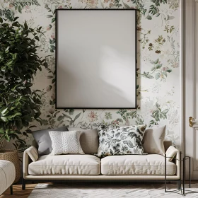 Chic Living Room Decor with Plant and Canvas