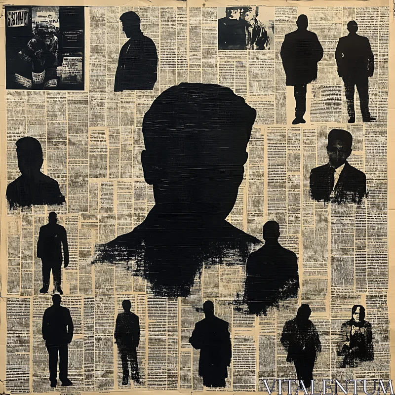 Black Silhouettes on Vintage Newspaper AI Image