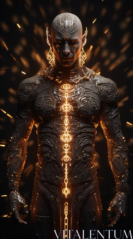 Glowing Cyborg with Metallic Patterns AI Image