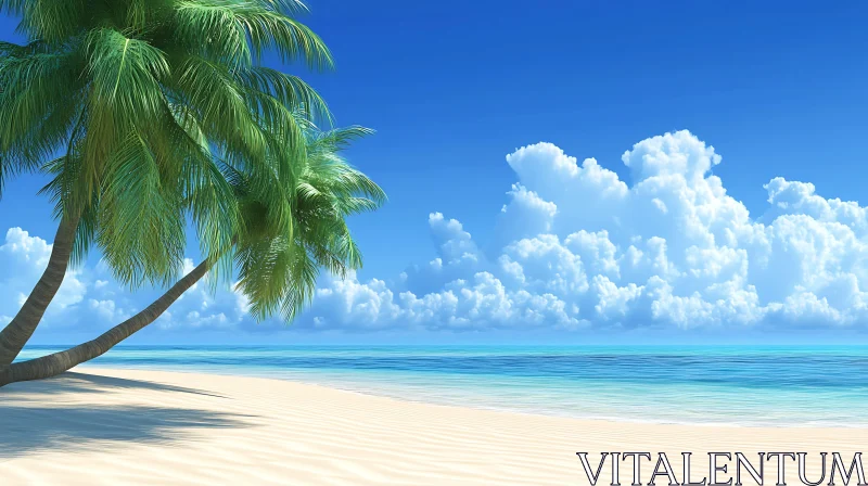 Tranquil Island Beach with Lush Palms AI Image