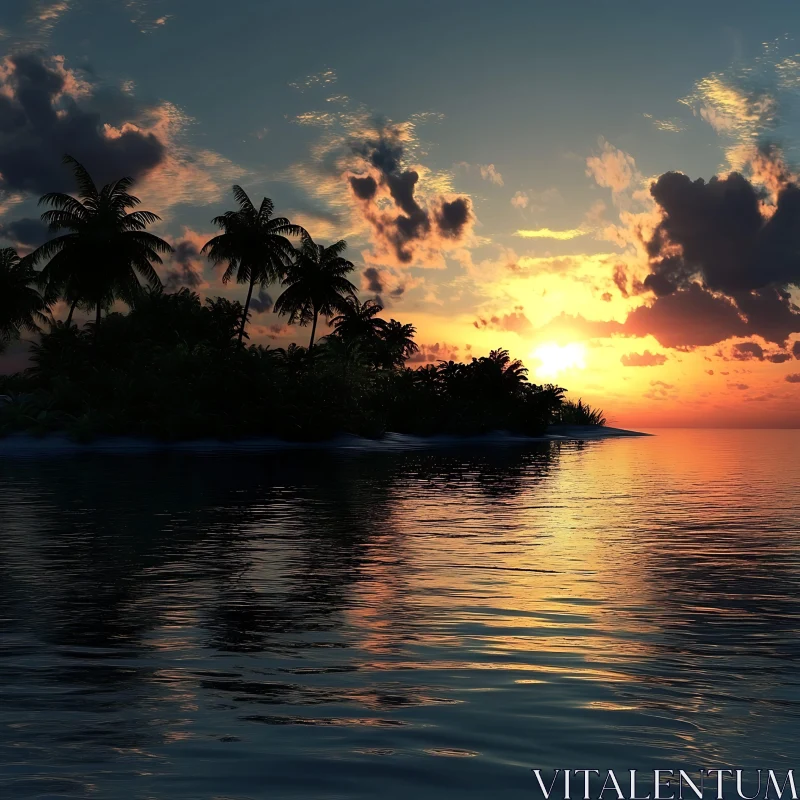 Tropical Island at Dusk AI Image