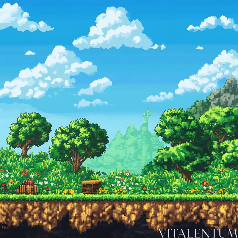 Pixel Art Landscape with Forest and Sky AI Image