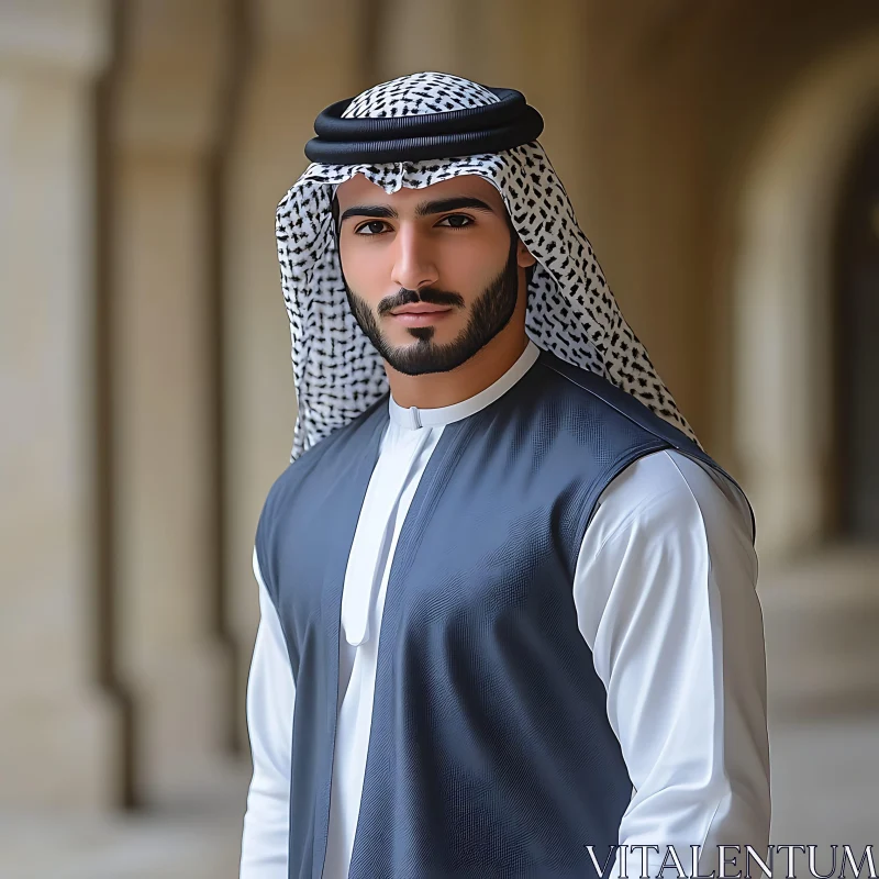 Man in Traditional Keffiyeh and Vest AI Image