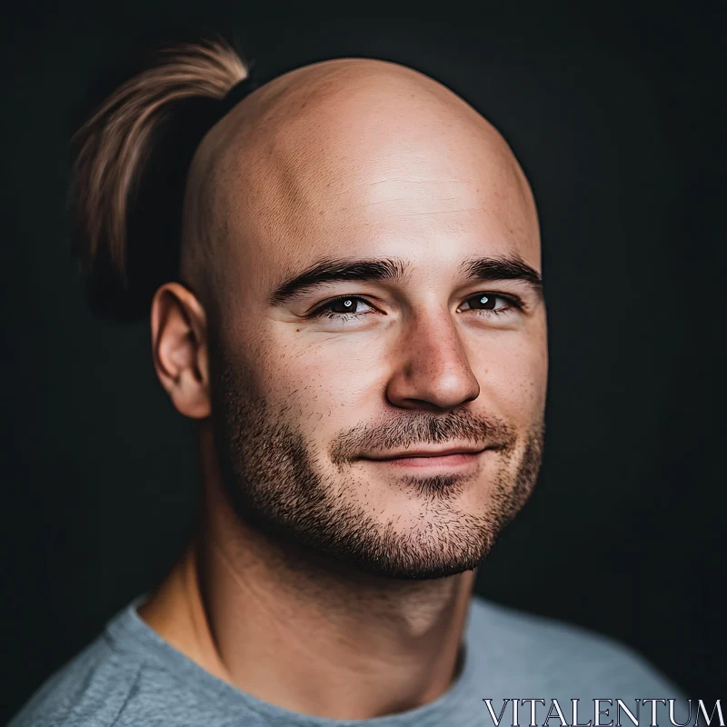 Bald Man with Ponytail Portrait AI Image